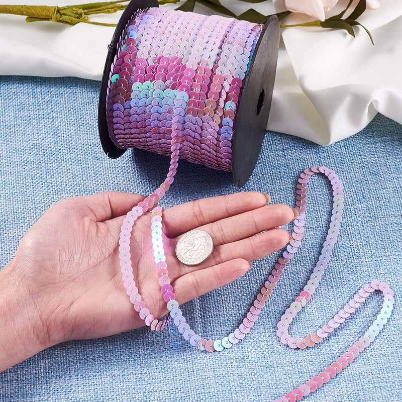 Mega Pet 100 Yards AB Color Flat Round Paillette Sequin Trim Light Purple Spangle Sequin Rolls Spool String Beads 6mm for Crafts Embellishments Costume Accessories - Image 5